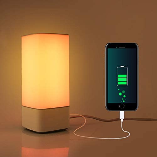 Table Bedside Lamp Touch Sensor - Dimmable USB Charging Port Warm Light LED Color Changing RGB Night Lamp for Bedrooms Office Hallways
