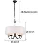 A1A9 Modern 5-Light Drum Pendant Light Fixture, 21 White Fabric Shade, Simple Chain Hanging Ceiling Lights, Black Chandelier Fitting for Entryway, Hallway, Dining Room and Foyer