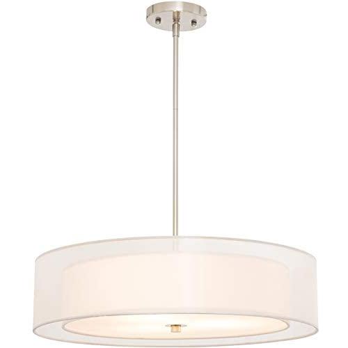 CO-Z 3 Light Double Drum Pendant Light, 20'' Brushed Nickel Convertible Semi-Flush Mount Drum Ceiling Light Fixture for Kitchen Island Dining Table Bedroom Entry Bar, Modern Hanging Lights Chandelier