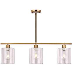 XILICON Kitchen Island Lighting Chandelier Light Fixture for Dining Room Hanging Brushed Brass 3 Light Pendant Light Contemporary with Glass Shade for Living Dining Room Bedroom