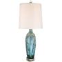 Devan Cottage Table Lamp with Nightlight Ceramic Blue Vine Handcrafted Oval Fabric Shade for Living Room Family Bedroom - 360 Lighting