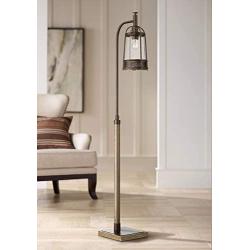 Hugh Modern Farmhouse Rustic Downbridge Floor Lamp Oil Rubbed Bronze Painted Wood Seeded Clear Glass Shade for Living Room Reading Bedroom Office - Franklin Iron Works