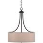 La Pointe Oil Rubbed Bronze Drum Pendant Chandelier 19 1/2'' Wide Oatmeal Linen Shade Fixture for Dining Room House Foyer Kitchen Island Entryway Bedroom Living Room - Franklin Iron Works
