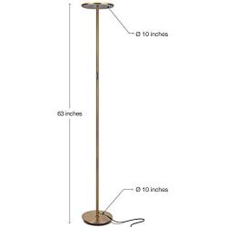 Brightech Sky LED Torchiere Super Bright Floor Lamp - Contemporary, High Lumen Light for Living Rooms & Offices - Dimmable, Indoor Pole Uplight for Bedroom Reading - Gold Brass