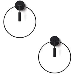 BOKT Modern Wall Light Fixture Mid Century Wall Sconces Metal Circular Wall Mount Light Vanity Light for Living Room, Bathroom, Hallway, 2 Pack (Black)