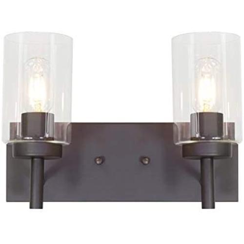 VINLUZ 2 Light Sconces Wall Lighting Modern Wall Lamp with Clear Glass Shade Oil Rubbed Bronze Bathroom Vanity Light, Industrial Vintage Wall Mounted Light Fixtures Bedroom Kitchen Stairs