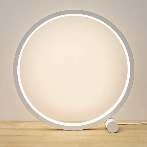 Modern Design 8W Led Table Reading Lamp Desk Light USB Cord, Aluminum Metal Circle Bedside Lamp Eye Caring Kids Study Light for Bedroom Nightstand Living Room White