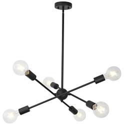 BONLICHT Sputnik Chandelier Lighting 6 Lights Black Chandelier Mid Century Pendant Light Vintage Industrial Kitchen Dining Room Ceiling Lighting Fixture for Bedroom Hallway Foyer Island Farmhouse