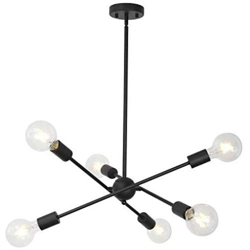 BONLICHT Sputnik Chandelier Lighting 6 Lights Black Chandelier Mid Century Pendant Light Vintage Industrial Kitchen Dining Room Ceiling Lighting Fixture for Bedroom Hallway Foyer Island Farmhouse