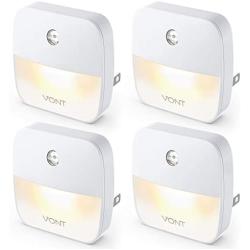 Vont Aura LED Night Light (Plug-in) Super Smart Dusk to Dawn Sensor, Auto Night Lights Suitable for Bedroom, Bathroom, Toilet,Stairs,Kitchen,Hallway, Kids,Adults,Compact Nightlight (4 Pack)