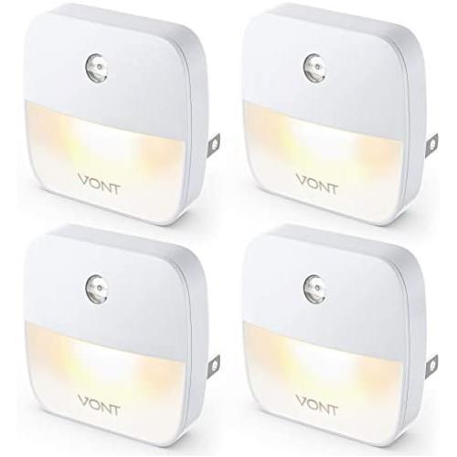 Vont Aura LED Night Light (Plug-in) Super Smart Dusk to Dawn Sensor, Auto Night Lights Suitable for Bedroom, Bathroom, Toilet,Stairs,Kitchen,Hallway, Kids,Adults,Compact Nightlight (4 Pack)