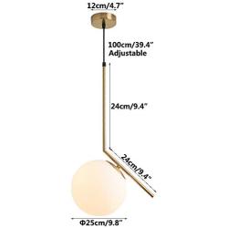 Modo Lighting Pendant Light Industrial Fixture, Golden with Frosted Glass Globe Shade Adjustable Island Kitchen Living Room Ceiling Lamp (9.8'')
