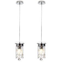 Loclgpm Modern 2 Pack Crystal Pendant Light, Glass Shade Ceiling Lamp, Chandelier Fixture Hanging for Dining Room, Bedroom, Kitchen, Living Room, Restaurant with Adjustable Cord