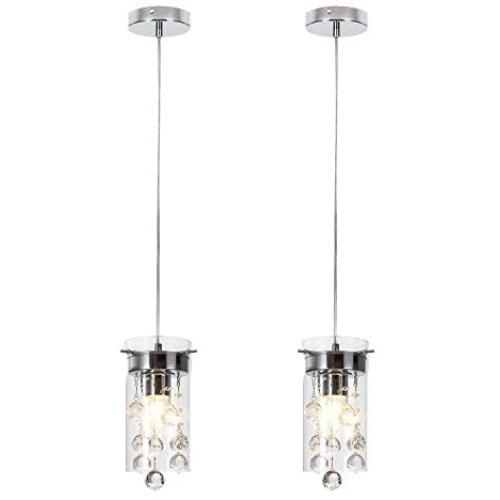 Loclgpm Modern 2 Pack Crystal Pendant Light, Glass Shade Ceiling Lamp, Chandelier Fixture Hanging for Dining Room, Bedroom, Kitchen, Living Room, Restaurant with Adjustable Cord