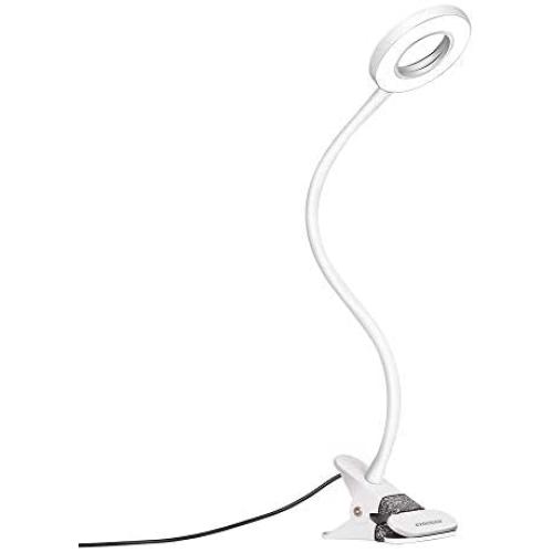 LED Clip Lamp/Light,Eye Protection Reading Light for Headboard/Office/Dorm,3 Modes & 10 Dimming Clamp Desk Lamp with Auto Off Timer,360°Flexible Gooseneck Night Light,7W,White(No Adapter Edition)