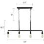 Farmhouse Light Fixture, Black Linear Chandelier in Rustic Iron Water Pipe Finish, 44'' Pendant Lighting for Kitchen Island, Foyer, Dining Room