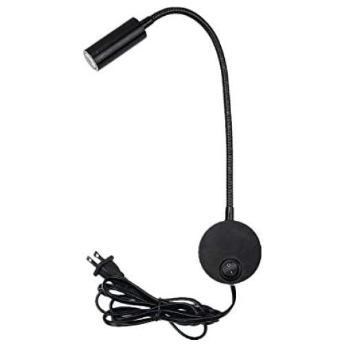 Onerbuy Plug Wired Flexible Gooseneck Wall Sconce Reading Lamp Art Works Show Accent Light Wall Mount Spot Lamp Fixture with On/Off Switch (Black-Warm White)