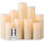 RY King Battery Operated Flameless Candles 4'' 5'' 6'' 7'' 8'' 9'' Set of 9 Real Wax Pillar LED Flickering Candles with Remote Control and Timer
