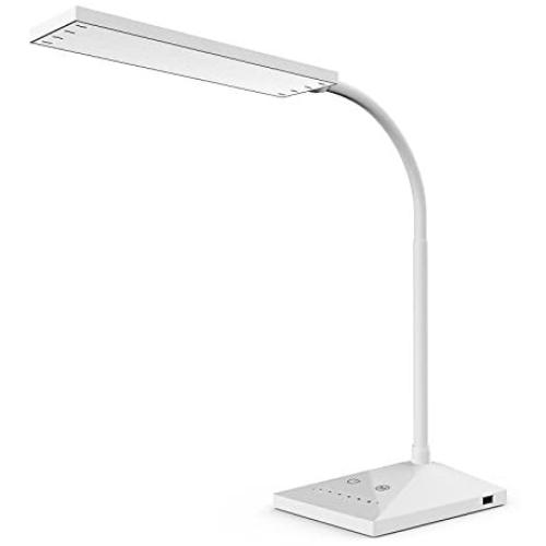 VICFUN LED Desk Lamp, 5 Color Modes with 7 Levels of Brightness, Eye-Caring Table Lamp Office Lamp with USB Charging Port, Touch Control Sensitive Dimmable 12W White