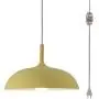 STGLIGHTING Swag Plug-in Pendant Light Wooden Handle Pendant Light with 15ft Plug-in UL On/Off Dimmer Switch Cord Macaron Yellow Lampshade Loft Style Lamps for Dining Room Bulbs Not Included