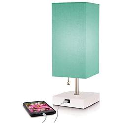 Modern Teal Aqua Small Table Lamp w USB Quick Charging Port, Great for LED Bedside, Desk, Bedroom, and Nightstand Lamps or Other Table Lights, Buy 2 or More for 5% Checkout Discount