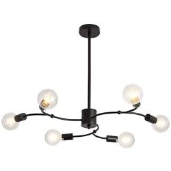 UOFUS 6-Lights Sputnik Chandelier ，Mid Century Ceiling Light Fixture， Black Lighting for Kitchen Dining Room Bedroom Living Room Farmhouse