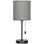 HAITRAL Bedside Table Lamp - Minimalist Desk Lamp with Fabric Shade and Pull Chain Switch Simple Modern Nightstand Lamp for Living Room, College Dorm, Bedroom - Grey (HT-TH103-15)