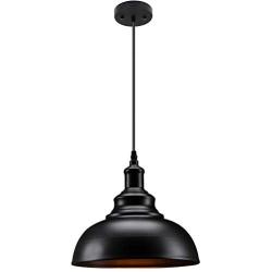 Industrial Pendant Lighting 1 Pack, Matte Black Metal Barn Vintage Farmhouse Style Kitchen Hanging Light Fixture for Kitchen Dining Room