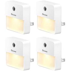 Govee Dusk to Dawn Night Light, Plug in, Soft Warm White LED Night Light for Bathroom, Bedroom, Hallway, Kitchen, Stairs, Energy Efficient, Glare-Free, Compact, 4-Pack