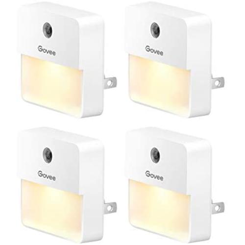 Govee Dusk to Dawn Night Light, Plug in, Soft Warm White LED Night Light for Bathroom, Bedroom, Hallway, Kitchen, Stairs, Energy Efficient, Glare-Free, Compact, 4-Pack