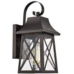 FLALINKO Outdoor Wall Sconce - 14'' Farmhouse Porch Light in Oil Rubbed Bronze Finish with Clear Seedy Glass for Garage, Patio, Porch, Doorway, Entryway (ORB, Single Pack)