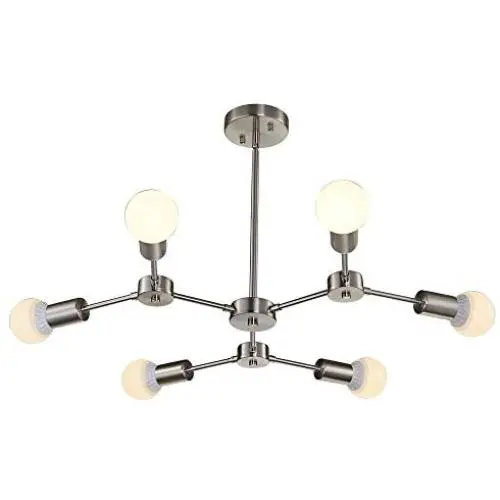 MELUCEE Modern 6 Lights Chandeliers Sputnik Kitchen Island Lighting Brushed Nickel Mid Century Light Fixture Flush Mount Ceiling Light for Living Room Bedroom Foyer Hallway
