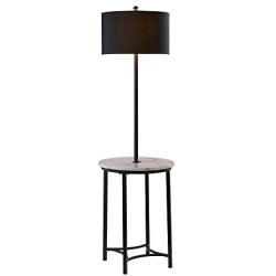 Versanora Shenna Modern Reading Tripod Floor Lamp Standing Light Black Shade Black Finish with Faux Marble Table