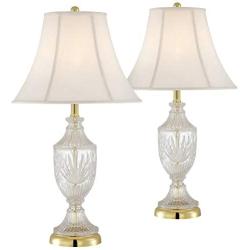 Traditional Table Lamps Set of 2 Cut Glass Urn Brass White Cream Bell Shade for Living Room Family Bedroom Bedside - Regency Hill