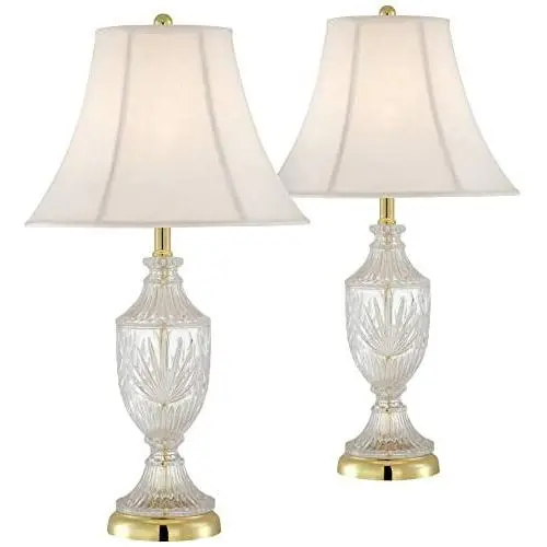 Traditional Table Lamps Set of 2 Cut Glass Urn Brass White Cream Bell Shade for Living Room Family Bedroom Bedside - Regency Hill