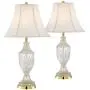Traditional Table Lamps Set of 2 Cut Glass Urn Brass White Cream Bell Shade for Living Room Family Bedroom Bedside - Regency Hill