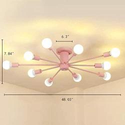 RUNNUP Contemporary Colorful Nordic Semi-Flush Mount Sputnik Ceiling Light 10 Lights Chandelier Light Metal Suspension Light for Kitchen Living Room Dining Room,Pink