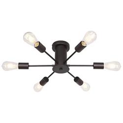 VINLUZ 6 Lights Modern Sputnik Chandelier Oil Rubbed Bronze Flush Mount Ceiling Light Industrial Chandelier for Dining Room Living Room Bedroom Kitchen