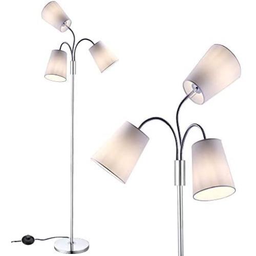 3 Light Adjustable Floor Lamp by Light Accents - Medusa 3 Light Standing Lamp - Multi Head Standing Lamp with 3 Adjustable White Fabric Reading Lamps - Lamps for Living Room (Chrome)