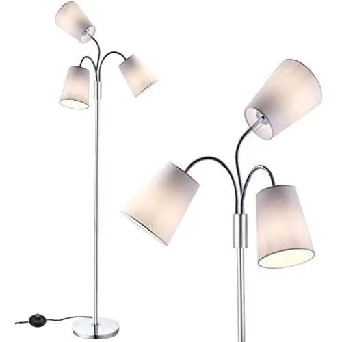 3 Light Adjustable Floor Lamp by Light Accents - Medusa 3 Light Standing Lamp - Multi Head Standing Lamp with 3 Adjustable White Fabric Reading Lamps - Lamps for Living Room (Chrome) 3 Light Adjustable Floor Lamp by Light Accents - Medusa 3 Light Standing Lamp - Multi Head Standing Lamp with 3 Adjustable White Fabric Reading Lamps - Lamps for Living Room (Chrome)