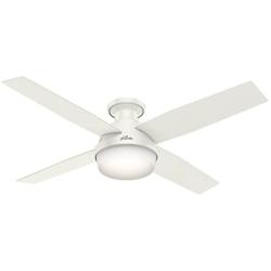 HUNTER 59242 Dempsey Indoor Low Profile Ceiling Fan with LED Light and Remote Control, 52'', White