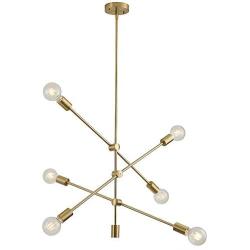 Sputnik Chandelier Lighting Fixture 6 Light Brushed Brass Finish Mid -Century Modern Pendant Lighting Industrial Vintage Semi-Flush Mount Ceiling Light for Dining Room Bedroom Kitchen UL by XILICON