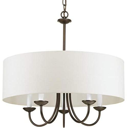 Progress Lighting P4217-20 5-Lt. Chain Hung Fixture Off-White Linen Fabric Shade,Antique Bronze