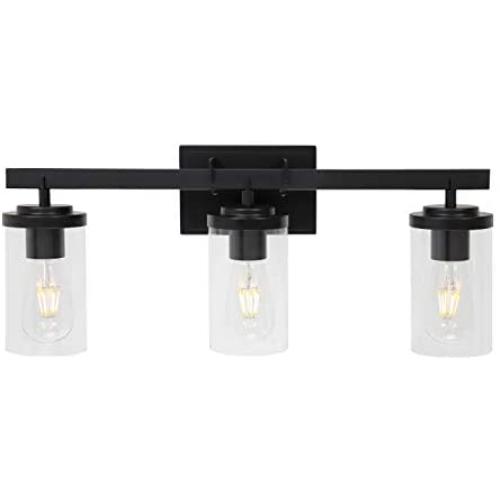 BONLICHT Vanity Lights Vintage Industrial 3 Lights Black Wall Sconce with Clear Glass Shade and Metal Base,Rustic Bathroom Light Fixture Hallway Wall Lamp for Kitchen Powder Room Living Room Bedroom