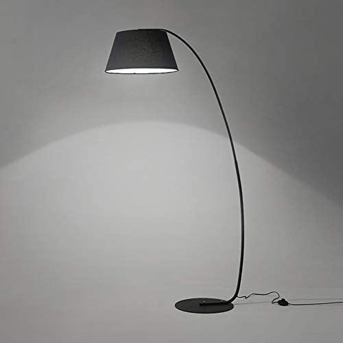 LITFAD Large Arched Floor Lamp Contemporary Fabric Floor Light in Matt Black with Metal Base LED Bedside Nightstand Lamp for Living Room Bedroom Hotel