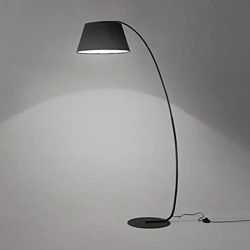 LITFAD Large Arched Floor Lamp Contemporary Fabric Floor Light in Matt Black with Metal Base LED Bedside Nightstand Lamp for Living Room Bedroom Hotel
