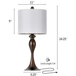 OYEARS Modern Table Lamps Set of 2 for Bedroom 24.25“ Nightstand Lamp for Living Room Bedside Table Lamp with Linen Lamp Shade Brown