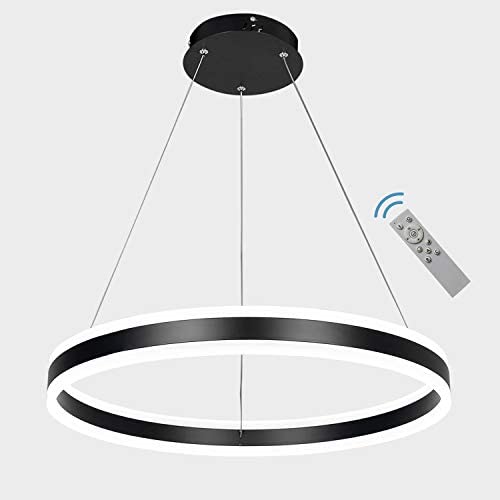 AKEELIGHTING Contemporary LED Chandelier Lighting Modern Pendant Lights Black Dimmable 1 Ring Adjustable Dining Room Foyer Hanging Ceiling Light Fixture with Remote