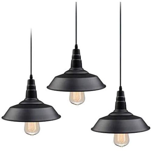 LNC Pendant Lighting for Kitchen Island 3-Pack Barn Hanging Fixtures with Matte Black Finish for Dining Room, Bar Counter, Restaurant, A0190709, 3 Pack