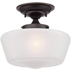 Schoolhouse Floating Ceiling Light Semi Flush Mount Fixture Bronze 12'' White Glass for Bedroom Kitchen - Regency Hill